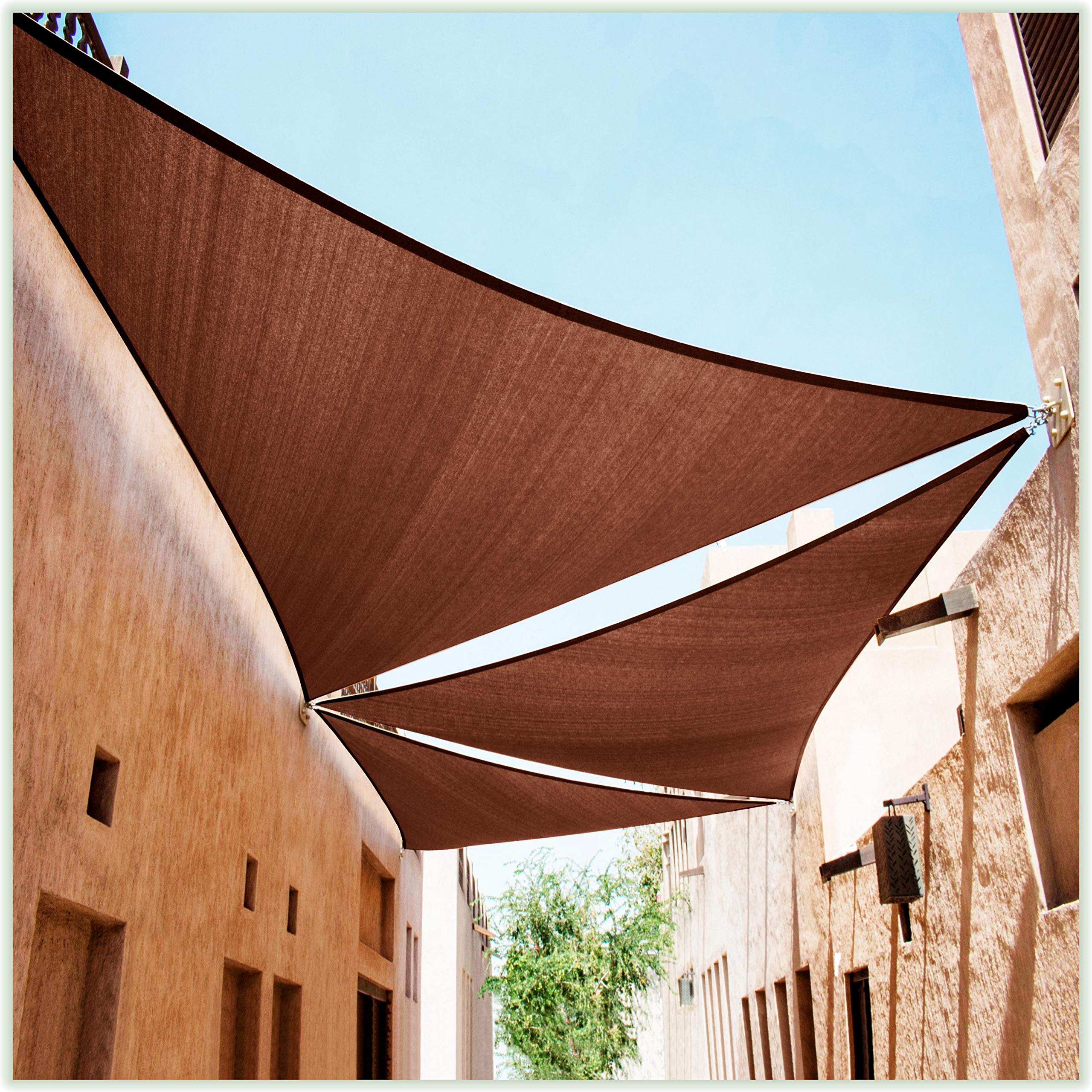 Colourtree 10' X 10' X 14' Brown Sun Shade Sail & Right Triangle Canopy Fabric Cloth Screen Taprt10, Water Permeable & Uv Block